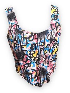 Corset Top Graffiti Punk Skater Sexy Midriff Y2K Style by WINDSOR Girdle sz L | eBay Summer Punk Crop Top With Letter Print, Trendy Graphic Print Crop Top For Alternative Fashion, Trendy Crop Top For Summer Alternative Fashion, Punk Multicolor Tops For Streetwear, Trendy Multicolor Crop Top With Graphic Print, Trendy Multicolor Graphic Print Crop Top, Summer Grunge Crop Top For Music Festival, Y2k Style Multicolor Festival Tops, Y2k Multicolor Festival Tops