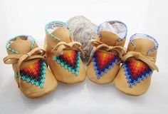 Native American Beaded Baby Moccasins and Soft Soled Shoes made of soft deer hide leather Beaded Baby Moccasins, Baby Boy Moccasins, Baby Moccasin Pattern, Native American Moccasins, Quill Work, Leather Baby Moccasins, Moccasin Pattern, Baby Moccs, Beaded Moccasins