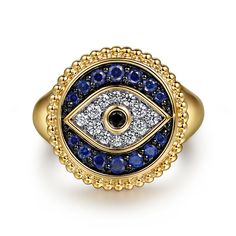 14K Yellow Gold Bujukan Diamond and Multi Stones Evil Eye Signet Ring Yellow Gold Multi-stone Round Jewelry, Yellow Gold Multi-stone Jewelry, Fine Jewelry Sapphire Ring With 17 Jewels, Luxury 14k Stamped Round Sapphire Ring, Gold Multi-stone Cluster Ring, Gold Cluster Ring With Multi-stone, Gold Multi-stone Rings, Gold Multi-stone Diamond Ring, Gold Multi-stone Round Diamond Ring