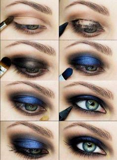 Machiaj Smokey Eyes, Smokey Eyes Tutorial, Blue Eye Makeup Tutorial, Smoky Eye Makeup Tutorial, Makeup Cantik, Blue Smokey Eye, Smokey Eyeliner, Smokey Eye Tutorial, Smink Inspiration