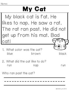 a printable worksheet for reading the cat and his name, my cat