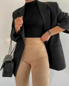 Elegant Trousers Outfit, Classy Trousers Outfit, Houseparty Outfits, Neutral Ootd, Sixth Form, Outfit Chic