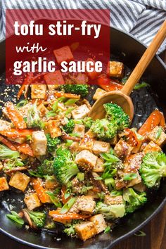 tofu stir - fry with garlic sauce in a skillet