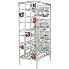 a metal rack with six cans on the bottom and four cups on the bottom side