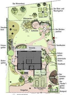 a plan for a garden with lots of trees and plants in it, including the ground level