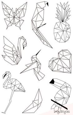 some origami birds are shown in black and white