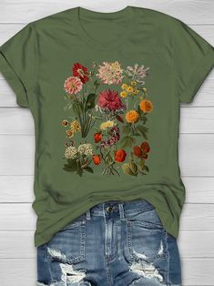 Dark Olive Green, Flowers Print, Mod Fashion, Vintage Garden, Garden Flowers, Dream Wardrobe, Flower Prints, Flower Garden, Black Shirt