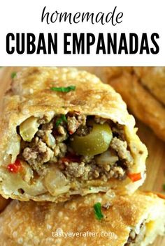 homemade cuban empanadas on a cutting board with the title in the middle