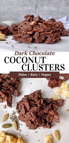 dark chocolate coconut clusters on a white plate