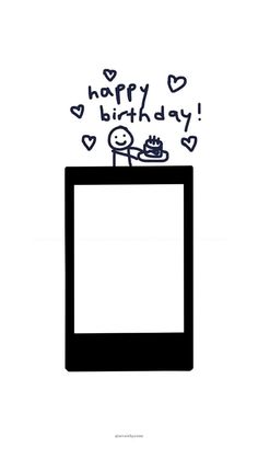 a tablet with happy birthday written on the screen and hearts flying out of it's top