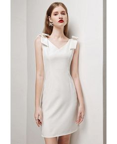 Buy romantic bow knot straps sheath white cocktail party dress sleeveless high quality at affordable price online. Free shipping and pro custom service since 2009. Elegant White Sleeveless Beach Dress, Elegant White Sleeveless Dress With Spaghetti Straps, Elegant White Sleeveless Midi Dress, Elegant White Lace Sleeveless Dress, Elegant Mini Dress With Bow, Elegant White Sleeveless Dress, Elegant Sleeveless Mini Dress For Wedding, White Mini Dress With Bow Straps For Evening, Elegant Fitted Sleeveless Dress With Bow