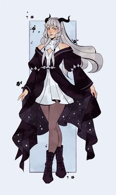 an anime character with long white hair wearing black and white clothes, standing in front of a