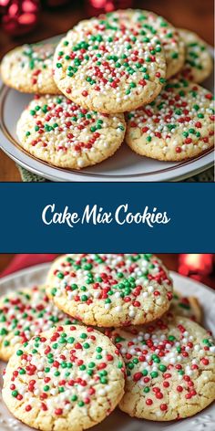 three different views of cookies with sprinkles on the top, and bottom