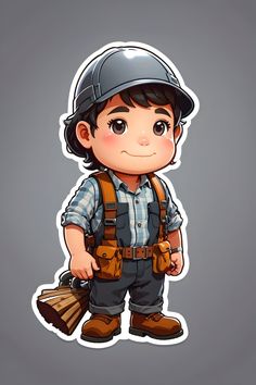 a sticker of a little boy dressed in construction gear