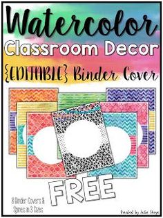 the watercolor classroom decor bundle includes binder covers