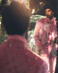 A 2-piece pink suit in velvet with an embroidered forest setting using glass cut crystals, gold metal embellishments, and appliques of tissue organza. DELIVERY TIMEPlease wait 8-12 weeks for your outfit to arrive. FABRIC DETAILSVelvet, Organza Professional cleaning only. Groom Trends, Grey Lehenga, Maximalist Fashion, Forest Setting, Green Drapes, Sangeet Outfit, Full Sleeve Blouse, Metal Embellishments, Raw Silk Fabric