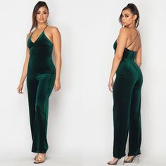 Be Rsvp Ready In This Velvet Jumpsuit Designed By Teeze Me. This Jumpsuit Features Solid Stretch Velvet, Adjustable Straps With An X Back Detail. Back Zipper Closure. Details: Hand Wash Cold . Inseam 35" . Criss Cross Strap . Waist 32" Bust 36 " . Back Zipper Closure Model Wearing Size 3/4 Imported Would Fit A Size 6 And It’s Stretch Velvet . Color : Emerald Thank You For Shopping My Closet. Fitted Green Overalls, Green Overall Jumpsuits And Rompers For Party, Metallic Jumpsuits, Straps Jumpsuit, Jumpsuit Navy Blue, Velvet Romper, Velvet Jumpsuit, Halter Jumpsuit, Designer Jumpsuits