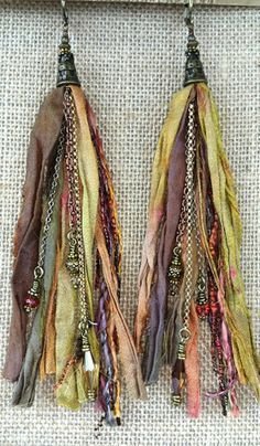 Autumn Sunset Signature Tassel Earrings $55.00– Pure Awakened Energy: Autumn Sunset, Sari Ribbon, Silk Jewelry, Ribbon Jewelry, Fiber Jewelry, Tassel Jewelry, Earrings Inspiration, Textile Jewelry