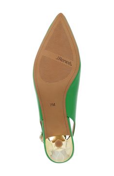 A pointy toe and architectural kitten heel balance a striking slingback pump set on a cushioned footbed for lasting comfort. 2" heel Adjustable slingback strap with buckle closure Memory foam cushioning Synthetic upper, lining and sole Imported Green Slingback Pumps With Pointed Toe And Sculpted Heel, Green Pointed Toe Slingback Pumps With Padded Heel, Green Pointed Toe Slingback Pumps With Sculpted Heel, Green Slingback Pumps With Sculpted Heel, Green Slingback Pumps With Padded Heel, Green Low Heel Slingback Pumps For Evening, Green Fits, Slingback Pump, Nordstrom Store