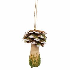 Pinecone Mushroom Wooden Ornament Pinecone Mushroom Ornament, Acorn Mushroom Crafts, Holiday Nature Crafts, Tiny Pinecone Crafts, Diy Mushroom Ornaments, Odd Trinkets, Pinecone Mushroom, Pine Cone Ornaments Diy, Pine Ornaments