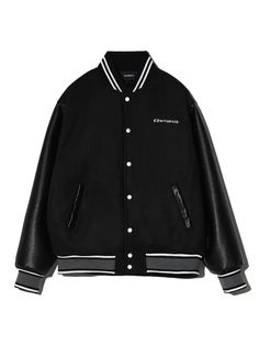 It is a casual and stylish varsity jacket with colorblock point. Made of wool blend fabric, it is comfy and cozy. The jacket has cute artwork patches and logo embroidery on the back. It has colorblock sleeves and stripe point on the ribbed parts.- Oversized fit- Ribbed neck, cuffs, hem- Snap button closure- Side pockets Black Casual Track Jacket With Contrast Color, Casual Black Track Jacket With Contrast Color, Casual Winter Varsity Jacket For Campus, Winter Varsity Jacket With Contrast Color, Winter Cotton Varsity Jacket With Contrast Color, Long Sleeve Outerwear With Contrast Color For Streetwear, Contrast Color Long Sleeve Streetwear Outerwear, Contrast Color Long Sleeve Outerwear For Streetwear, Winter Track Jacket With Contrast Stripes And Long Sleeves