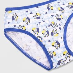 Your child will love adding a colorful update to their essentials drawer with this 7-Pack of Bluey Briefs. Made from 100% cotton, these regular-rise briefs offer them all-day comfort. Plus, they're designed with a full elastic waistband for a secure fit. This pack includes seven printed briefs, each featuring a different graphic featuring Bluey and Bingo to offer them a fun choice for each day of the week. Playful Blue Cotton Boxer Briefs, Machine Washable Cotton Bottoms For Playtime, Blue Bottoms For Playtime, Machine Washable, Playful Cotton Bottoms, Machine Washable, Playful Cotton Bottoms Machine Washable, Playful White Machine Washable Bottoms, Blue Bottoms For Playwear, Machine Washable, Blue Playwear Bottoms Machine Washable, Bluey And Bingo