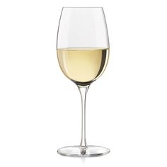 a glass of white wine on a white background