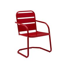 a red metal chair with arms and legs on an isolated white background for use in commercial projects