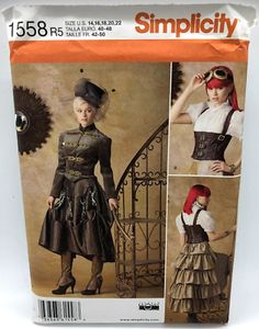 Simplicity Sewing Pattern Steampunk Costume 1558 R5 Size 14-22 39363615583 | eBay Simplicity Patterns Costumes, Steampunk Mode, Steampunk Patterns, Steampunk Outfits, Moda Steampunk, Steampunk Coat, Corset Steampunk, Steampunk Jacket, Mode Steampunk