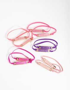 Description  The Lovisa Kids collection is designed for little ones with big imaginations. This friendship bracelet pack includes ten wristbands that are adorned with metal text art plaques. Perfect for stacking or sharing with a BFF! Best Friend Bracelet, Friend Bracelet, Bracelet Pack, Fashion Jewellery Online, Friend Bracelets, Bold Earrings, Art Plaque, Kids Collection, Text Art