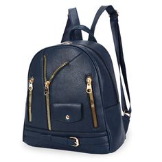 Moto Backpack Navy Zipper Medium Bag for Women Trendy School Leather Backpack With Zipper Closure, School Backpack With Zipper In Faux Leather, Faux Leather Backpack With Zipper Closure, Trendy Faux Leather Backpack With Zipper Pocket, Faux Leather Satchel Backpack With Zipper, School Shoulder Bag With Zipper Pocket In Faux Leather, Faux Leather Standard Backpack With Zipper, Standard Backpack In Faux Leather With Zipper Closure, Trendy Faux Leather Backpack With Zipper Closure