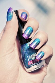 Bling Holographic Nail Polish For Women - Jade Holographic Nail... - Nail Polish - Blue: Tumblr Nail Art, Unghie Sfumate, Unghie Nail Art, Nails Yellow, Polish Women, Holographic Nail Polish, Glow Nails, Gradient Nails, Holographic Nails