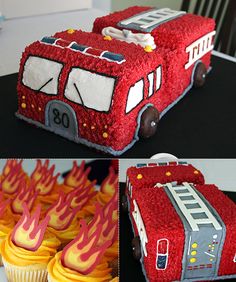 a cake made to look like a fire truck