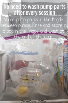 there is a sign that says no need to wash pump parts after every session store pumps, rinse and store in a bag in the fridge and wash at the end of the