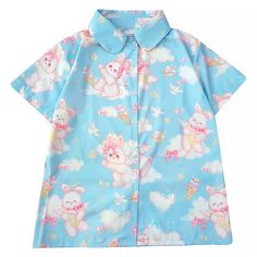 Introducing our enchanting "Lolita Dreams Bunny Clouds Ice Cream Angel" Women's Shirt – a whimsical blend of elegance and playfulness that will transport you to a world of fantasy and delight. Material: Polyester Season: Summer Gender: Women Style: Japan Style Size: Shoulders 39cm / 15.35inch; Bust 102cm / 40.15inch; Sleeves 20cm / 7.87inch; Length 61cm / 24.01inch ? Embrace Fantasy: Step into the realm of dreams with this unique Lolita-inspired shirt. The delicate bunny and angel motifs evoke a Summer Kawaii Blouse, Short Sleeve Unicorn Print Tops For Summer, Short Sleeve Tops With Unicorn Print For Summer, Summer Short Sleeve Tops With Unicorn Print, Whimsical Cotton Short Sleeve Tops, Cute Multicolor Short Sleeve Blouse, Pink Blouses, Korean College, Angel Bunny