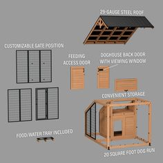 the instructions for building a dog house with windows, doors, and flooring are shown