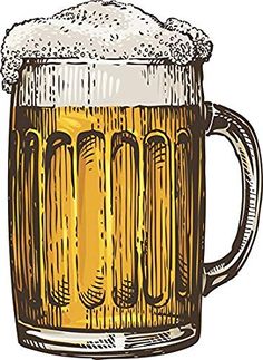 a drawing of a mug of beer with frothy foam on the top and bottom