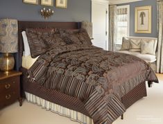 Tache Chenille Elegant Paisley Floral Striped Brown Blue Eastern Comforter Set With Zipper Cover (14070) - Tache Home Fashion Brown Duvet, Paisley Comforter, Rose Comforter, Brown Comforter, Weighted Comforter, Neck Roll Pillow, Gold Bed, Bed Comforter Sets, Paisley Floral