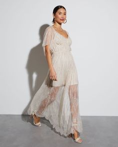 Natural % Iconic Entrance Lace Maxi Dress-1 Western Wear Dresses, Dresses By Length, Satin Slip, Lace Maxi, Lace Maxi Dress, Floral Stripe, Sweater And Shorts, Long Sleeve Cardigan, Fall Dresses