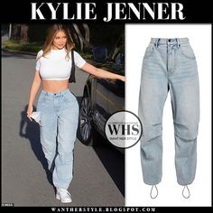 Kylie Jenner White Top And Jeans, White Top Blue Jeans Outfit, White Crop Top Outfit Jeans, Kylie Jenner In White, White Top And Jeans Outfit, Kylie Jenner Tops, Kylie Jenner Jeans, High Rise Jeans Outfit, Kardashian Casual Outfit