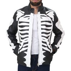 [additional] Skeleton Leather Jacket | Skeleton Halloween Costume It's time to retire your old Halloween costumes in favor of something fresh and unique, like this Reflective skeleton leather jacket. We've included amazing features that make this Vanson skeleton leather jacket the best motorcycle coat, so it's not just a cosplay grab. This Skeleton Sketch Leather Biker Jacket was made with high-quality genuine leather to ensure that it lasts a long time. Skeleton Leather Motorcycle Jacket This s Skeleton Sketch, Zombie Skeleton, Old Halloween Costumes, Halloween Jacket, Skull Jacket, Shearling Jacket Women, Leather Coat Womens, Best Motorcycle, Varsity Letterman Jackets