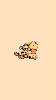 winnie the pooh and tigger wallpapers on a beige background with an orange backdrop