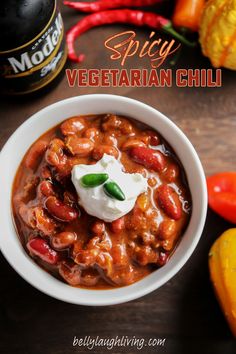 Spicy Vegetarian Chili served with a little sour cream on top Easy Chili, Fall Dinner Recipes