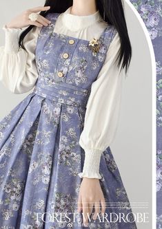 Blue Wisteria, Ribbon Blouse, Neck Ribbon, Rose Watercolor, High Neck Blouse, Jumper Skirt, Vestidos Vintage, Really Cute Outfits