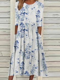 White Casual Round Neck Leaves Printed Half Sleeve Dresses Half Sleeve Dress, Floral Dress Casual, Maxi Dress Sale, Glamorous Dresses, Half Sleeve Dresses, Midi Dress Casual, Dresses By Length, Dress Silhouette, Sleeve Dresses