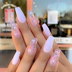 White Acrylic Nails, Pink Nail Designs, Summer Acrylic Nails, Butterfly Nail