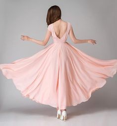 Prom Dress V Neck, Pink Bridesmaid Dresses Long, Peach Bridesmaid Dresses, Pink Chiffon Dress, Chiffon White Dress, Wedding Dress Cap Sleeves, Dress With Cap Sleeves, Pink Long Dress, Pink Bridesmaid Dress