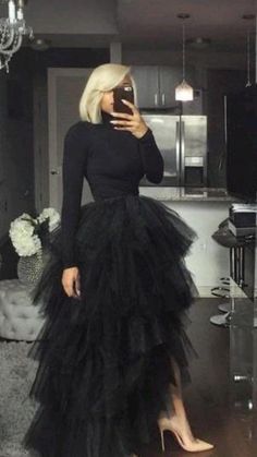 Tulle Skirt Birthday Photoshoot, High Low Tulle Skirt, Black Long Sleeve Prom Dress, Black Tulle Skirt, Skirt Tutu, Skirt Tulle, Tulle Skirt Black, Dress With Tulle