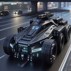 a batmobile is driving down the street at night