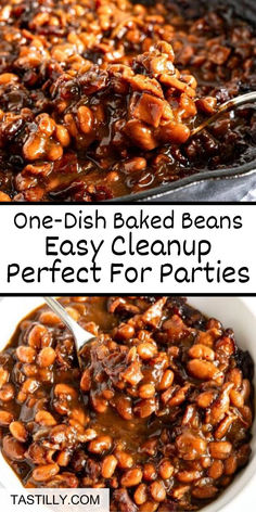 one dish baked beans and easy clean up perfect for parties is an easy dessert recipe